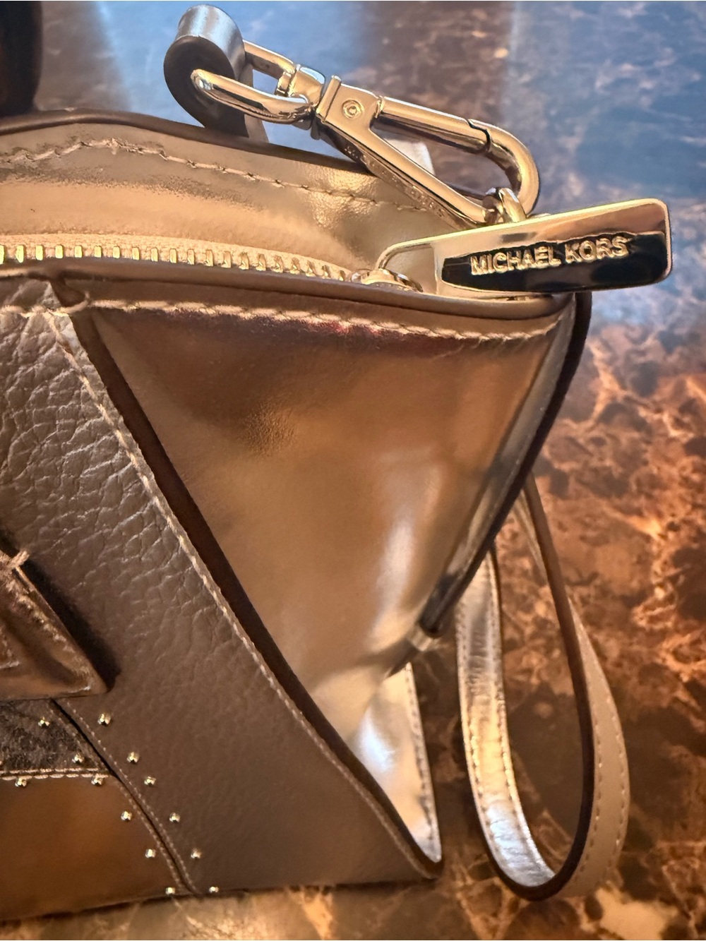 Michael Kors Metallic Taupe Logo Satchel with Detachable Strap - Picture 3 of 8